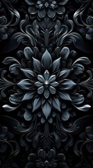 Deep shades of blue and black coalesce into an ascending floral motif, exuding a sense of nocturnal elegance and intricate detail.