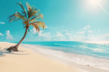 Fototapeta na wymiar Tropical beach and palm trees, The Maldives, Indian Ocean