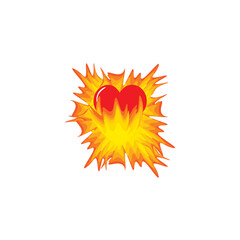 Fired red hearts icon, flaming heart, isolated vector illustration. Design for stickers, logo, web and mobile app.