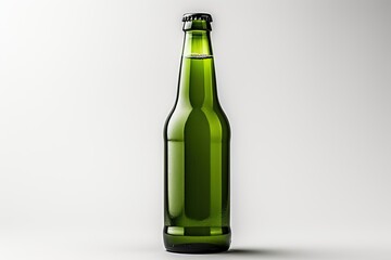 Glass green beer bottle, beer maker mockup.