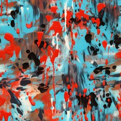 A spirited dance of vibrant red and tranquil turquoise splatters across the canvas, creating a dynamic clash of colors reminiscent of a modernist painter's most impassioned work.