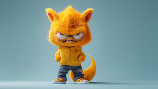 Fuchs schaut grimmig als Cartoons mit Platzhalter