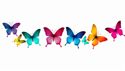 A flock of butterflies against white background