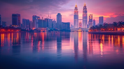 Fototapeta premium City Skylines: Photograph iconic city skylines during sunrise or sunset for dramatic effect