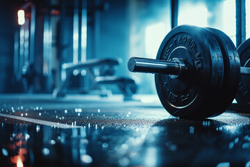 Pumping iron in the gym for bulking and weight building to get a bigger body  - obrazy, fototapety, plakaty