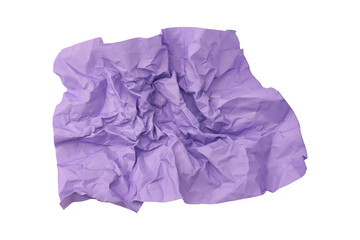 Purple crumpled paper isolated on transparent background