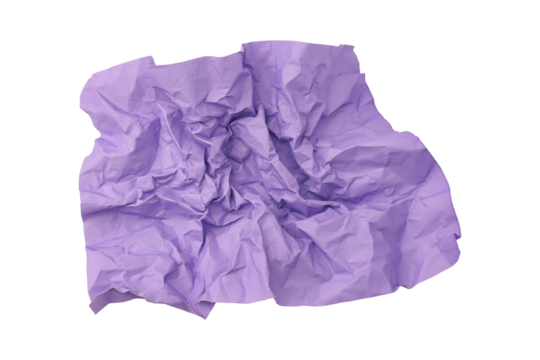 Purple crumpled paper isolated on transparent background
