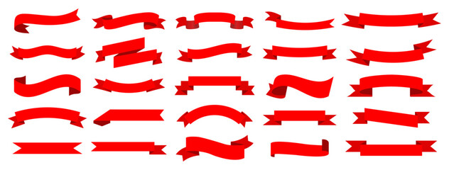 Ribbon banner set. Ribbons collection. Red ribbons. Vector ribbon