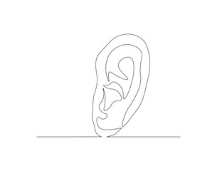 Continuous one line drawing of human ear. One line of human ear. Body parts concept continuous line art. Editable outline.