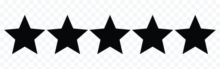 Star icon. Vector black isolated five stars. Customer feedback concept. Five stars customer product rating review flat icon for apps and websites. 5 stars rating review. Quality shape  eps 10