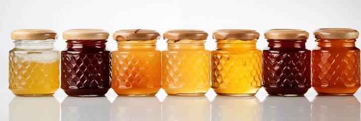 Honey jars or pots set, mix, collection for banner and background