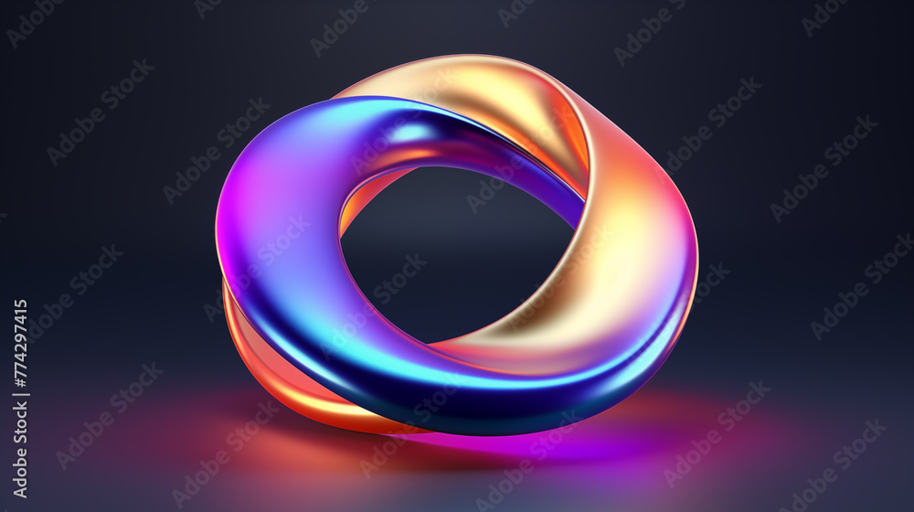 Poster mobius strip with metallic sheen 3d rendering image. fusion of warm and cool colors shape background