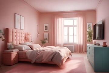 Pink bedroom with a large bed