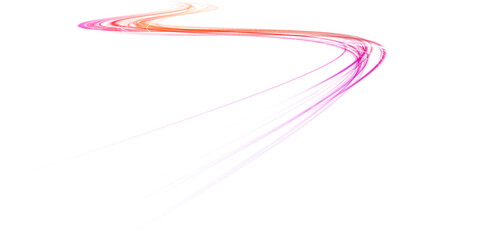 Abstract neon rays of light on a transparent background in PNG format. Light trail wave, fire path trace line, car lights, optic fiber and incandescence curve twirl. 