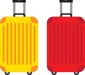 Red luggage and yellow luggage. Suitcase plastic bag flying, red and yellow. flat design style.