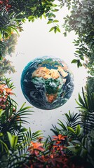 Earth with green leaves on a white background