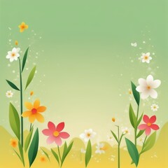 Vibrant Spring Card Illustration: Blossoming Flowers and Joyful Colors