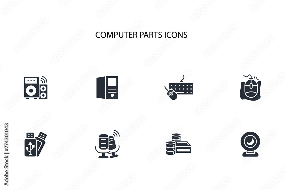 Poster computer parts icon set.vector.editable stroke.linear style sign for use web design,logo.symbol illu