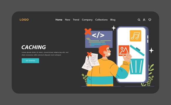 Back-end development web banner or landing page dark or night mode