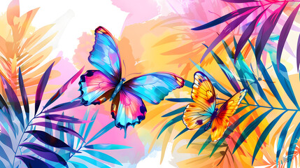 Fototapeta na wymiar Vibrant Watercolor Butterfly Clipart: A Rainbow of Tropical Beauty for Greeting Cards and Invitations