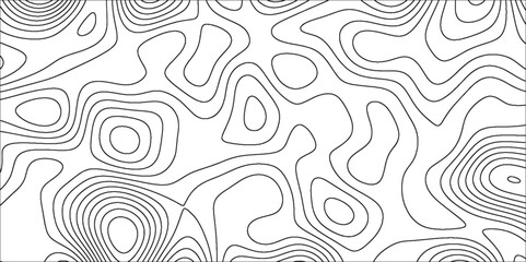 Abstract Topographic line art background. Mountain topographic terrain map background with white shape lines.Geographic map conceptual design.Black on white contour height lines.	

