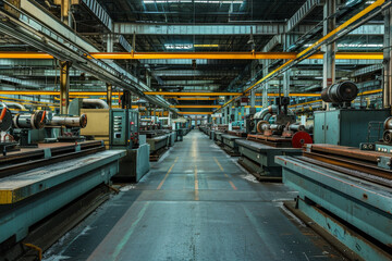 A large industrial factory with many machines and conveyor belts