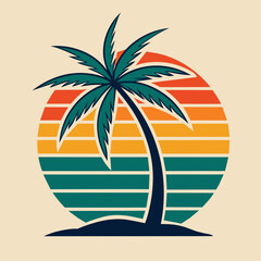 Obraz premium Minimalist Tropical Sun and Palm Tree T-shirt design