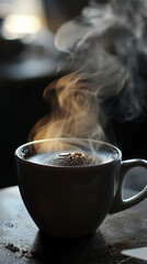 A steaming cup of coffee is expertly brewed