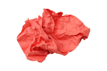 Red crumpled paper isolated on transparent background