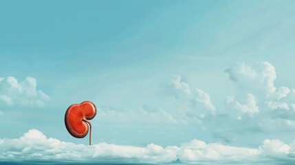 Design an artistic representation of a kidney nestled within a vast expanse of copy space for advertising purposes