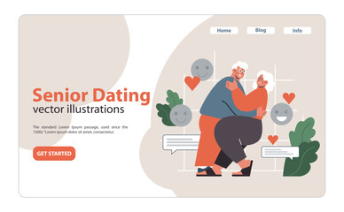 Senior couple, deeply in love, shares an intimate dance. Flat vector illustration