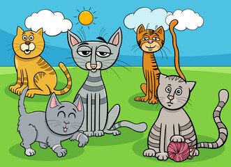 cats and kittens animals group cartoon illustration