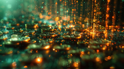 Obraz premium A visually dynamic artwork exposes the hidden complexities of money laundering using digital currencies, illustrating the intricate nature of modern financial transactions.
