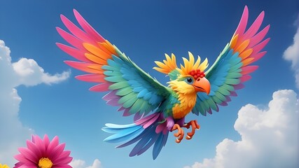 parrot in the skybird, parrot, animal, cartoon, macaw, nature, tropical, vector, isolated, illustration, green, red, colorful, blue, beak, branch, exotic, yellow, feather, cute, tree, ara, jungle, col - obrazy, fototapety, plakaty