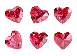 Heart shape diamonds ruby isolated on background 3d Rendering	
