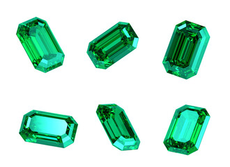 Green emerald diamond isolated background 3d rendering	