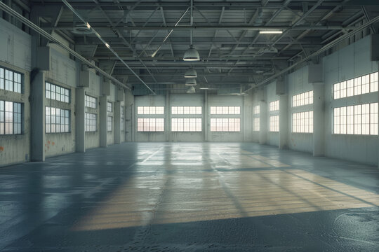 Large empty factory building for background. Large modern warehouse for design.