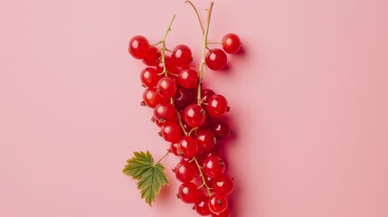 Red Currants with Green Leaf on Pink