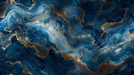 Fototapeta na wymiar Metallic Blue and Brown Marble with Dramatic Swirling Seascape Texture Generative AI
