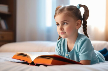 girl reading a book sitting on the sofa