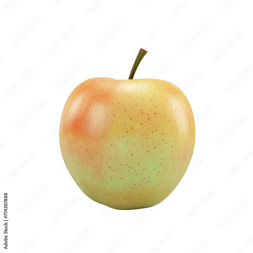 Wall mural yellow apple with green stem on transparent background