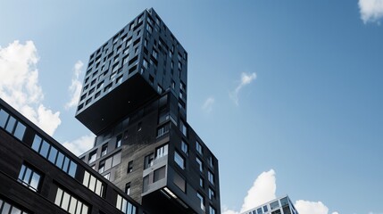 Innovative Cantilevered Building and Blue Sky - obrazy, fototapety, plakaty