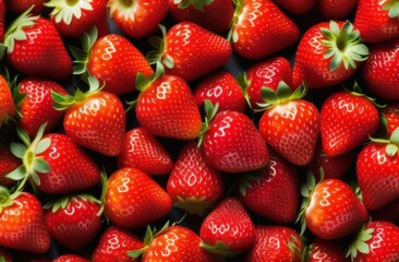 background from freshly harvested strawberries, directly above