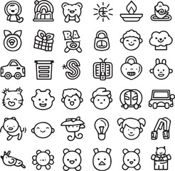Cute kid scribble doodle icons set thin line icon