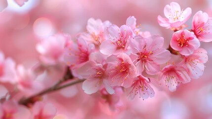 Close-up of Delicate Sakura Blossoms in Spring Nature Backdrop Generative AI