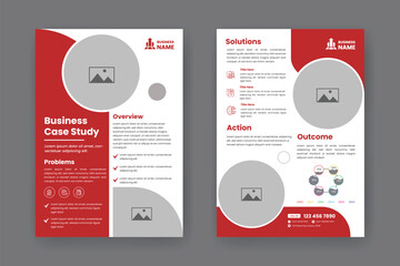 Case Study Layout Flyer. Minimalist Business Report with Simple Design. Red Color Accent.