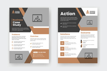 Case Study Layout Flyer. Minimalist Business Report with Simple Design. Beige Color Accent.