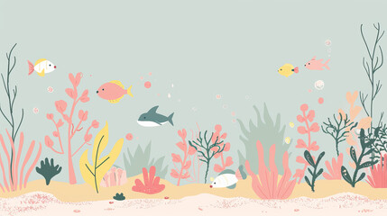 Fototapeta na wymiar Cute Underwater Reef Illustration - Minimalist Style