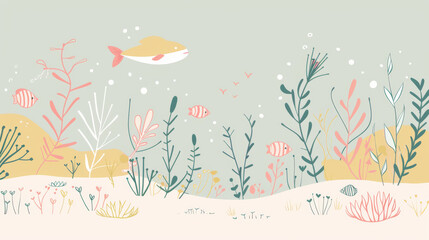 Fototapeta na wymiar Cute Underwater Reef Illustration - Minimalist Style