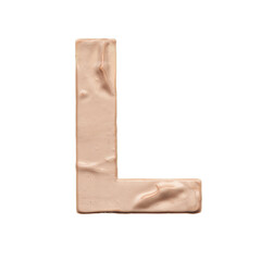 The capital letter L is created with a light beige tonal base or acrylic paint on a white background.